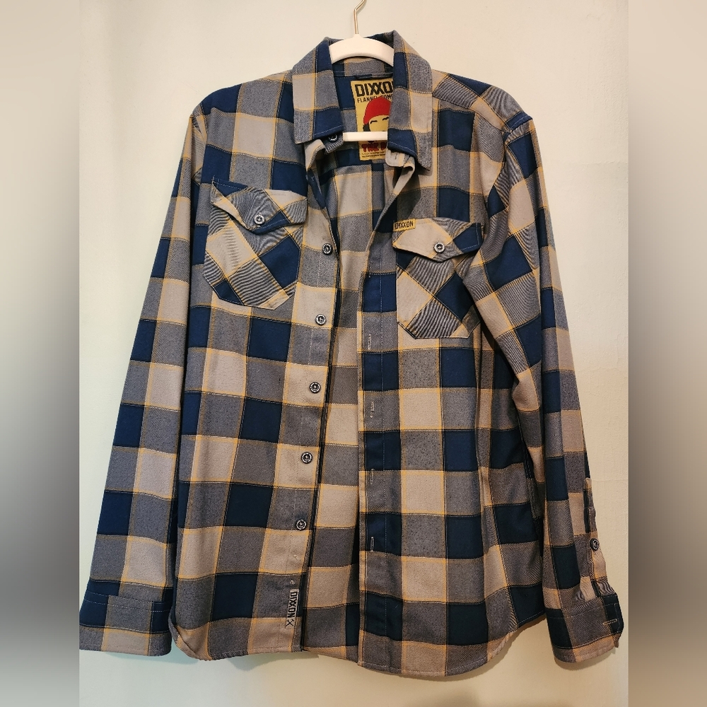 DIXXON Navy and Light Gray Checkered Men's Shirt Size SMALL